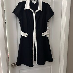 CeCe Black and White A-Line Flutter Sleeve Dress